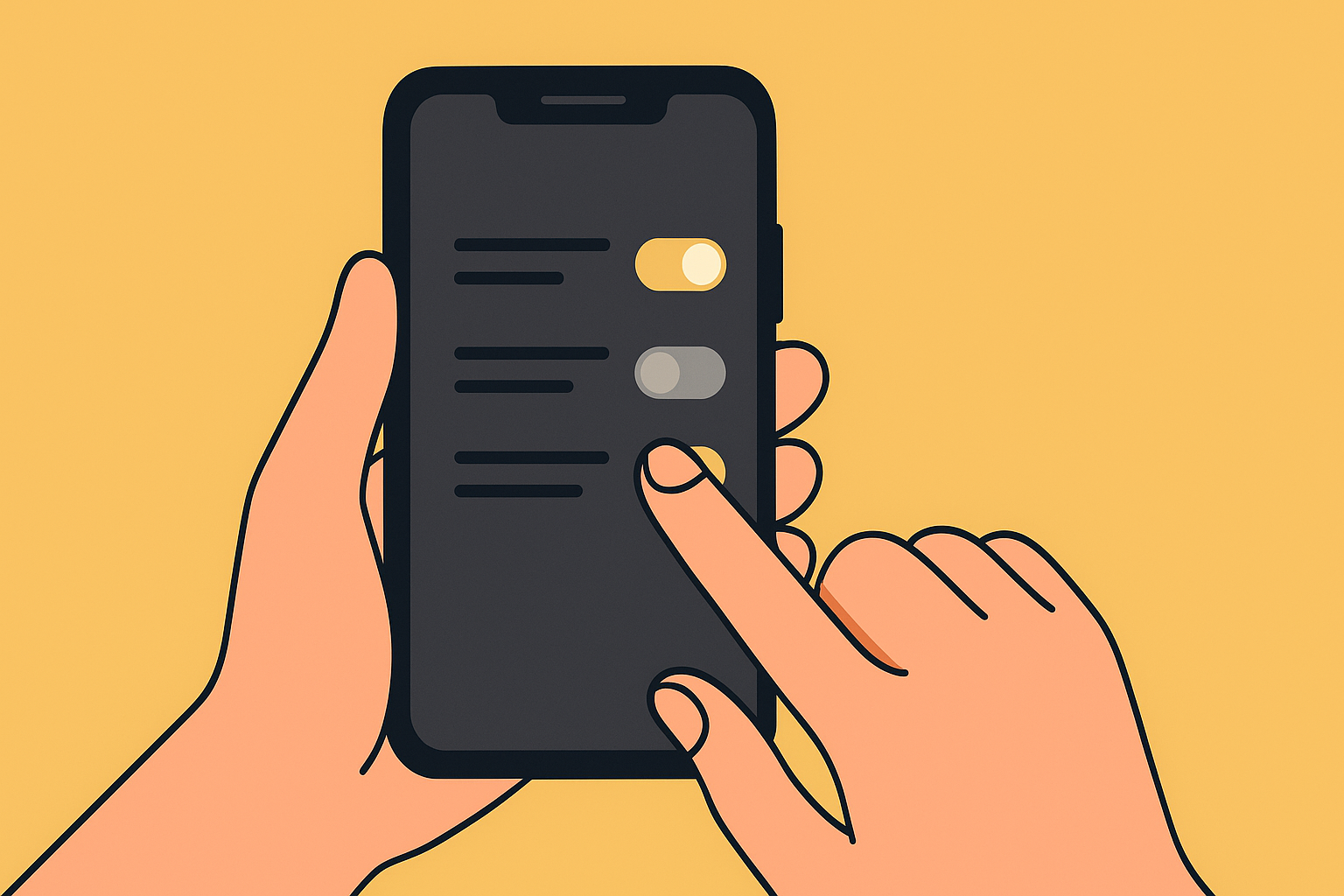 Hands toggling settings on smartphone – create a distraction-free phone